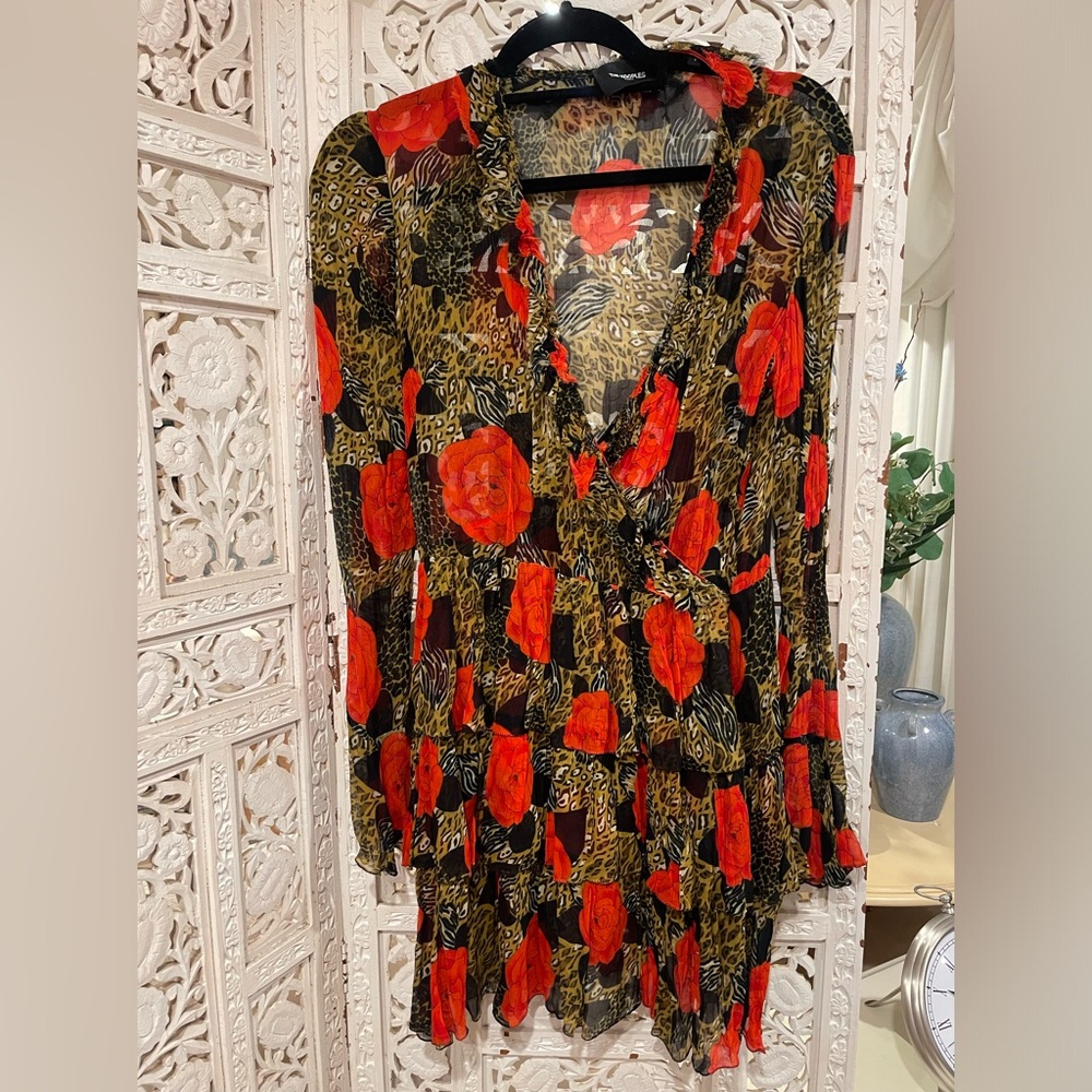 Kooples Floral and Leopard Print Fliety Dress New